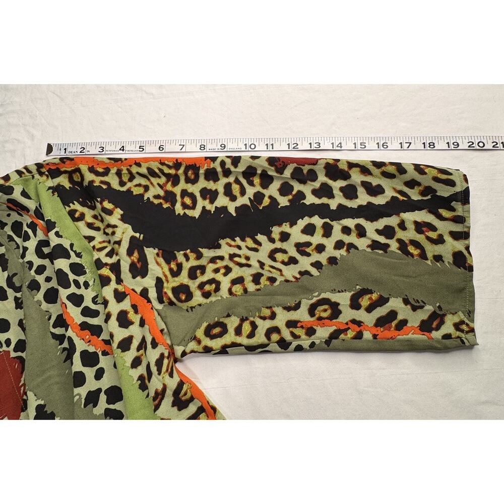 Bob Mackie XL Kimono Open Green Multi Animal Print 3/4 Sleeves 100% Polyester - Picture 8 of 9